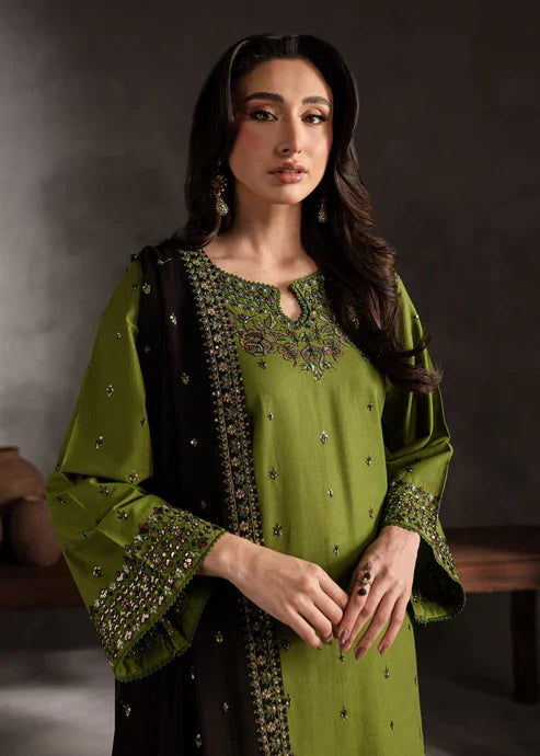 Batik 3pc | Premium Lawn | Emb Dupata | Green Black