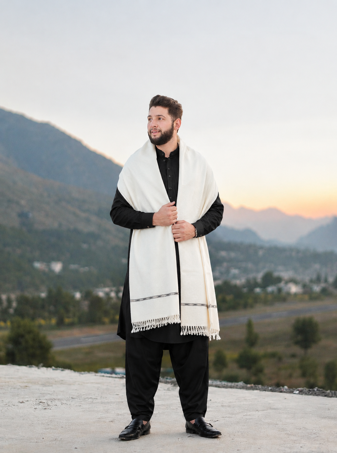 White Shwal + Black Suit Gul Ahmad