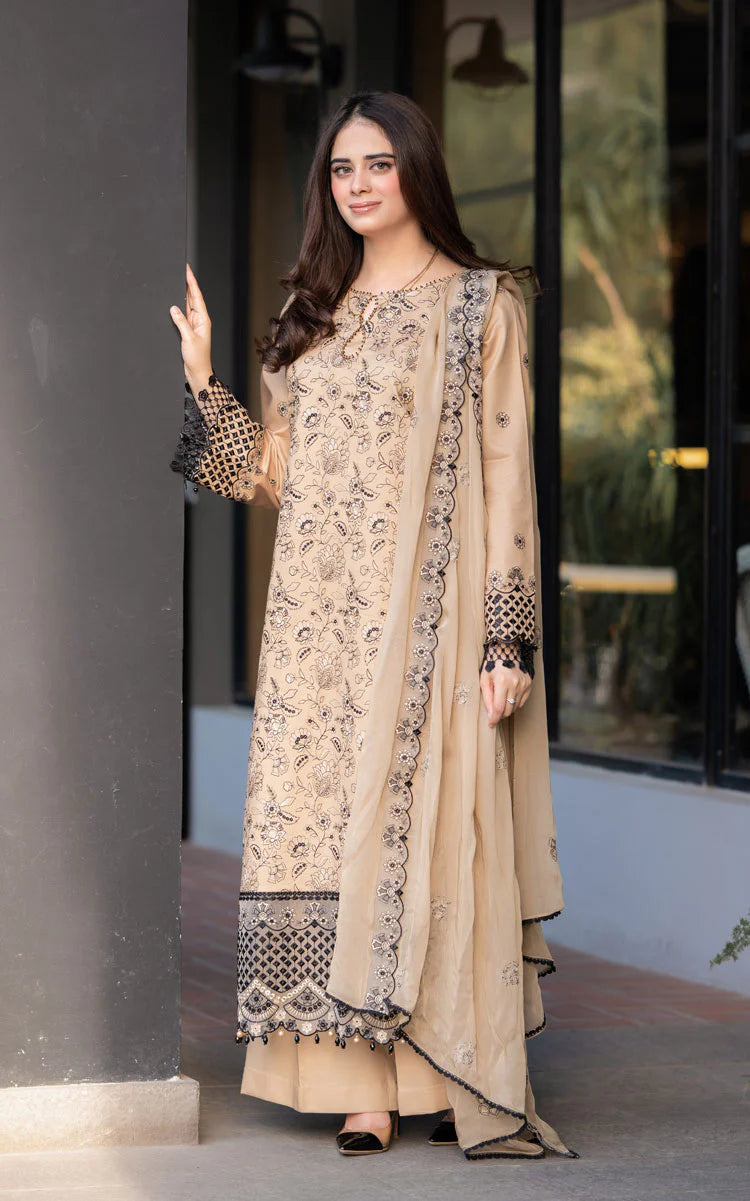 3pc Unstitched Lawn Fabric With Chiffon Dupata