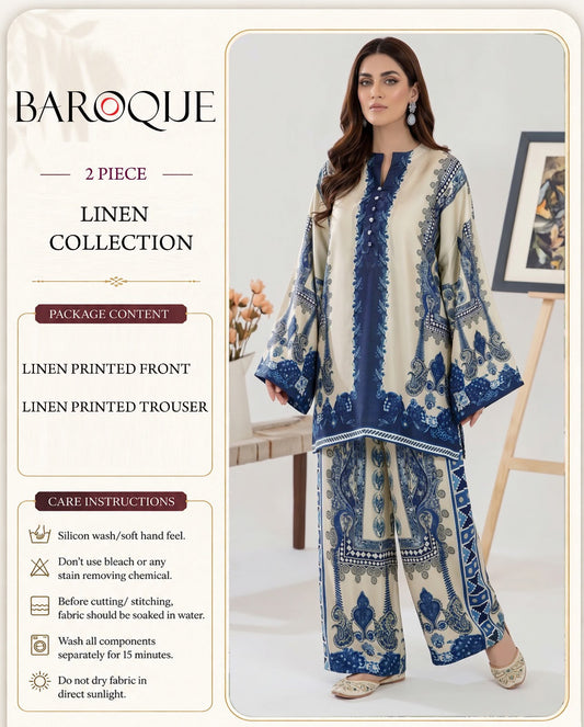 Baroque Digital Printed Linen Co-Ord Set (Shirt & Trouser) -  BL11