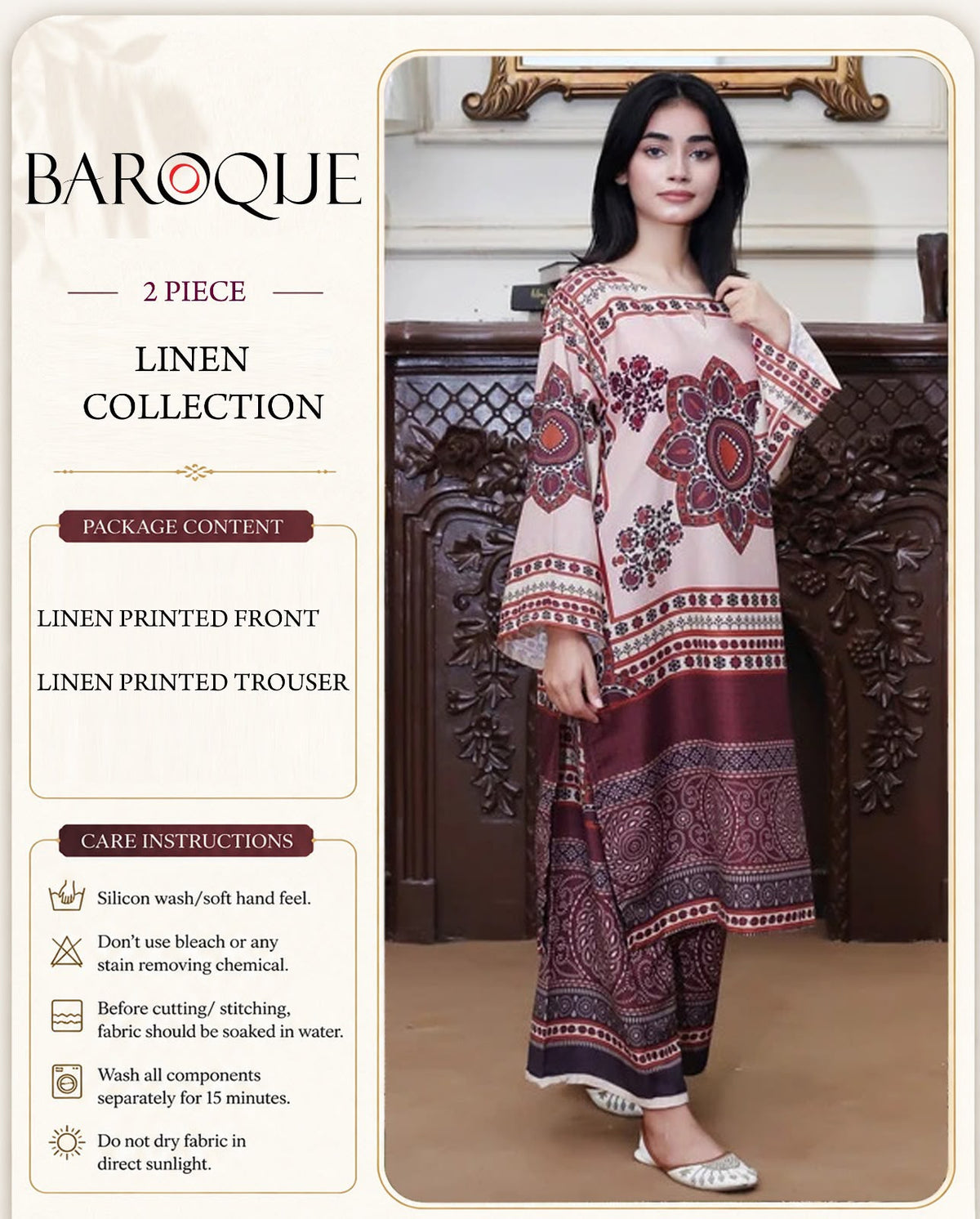 Baroque Digital Printed Linen Co-Ord Set (Shirt & Trouser) -  BL3