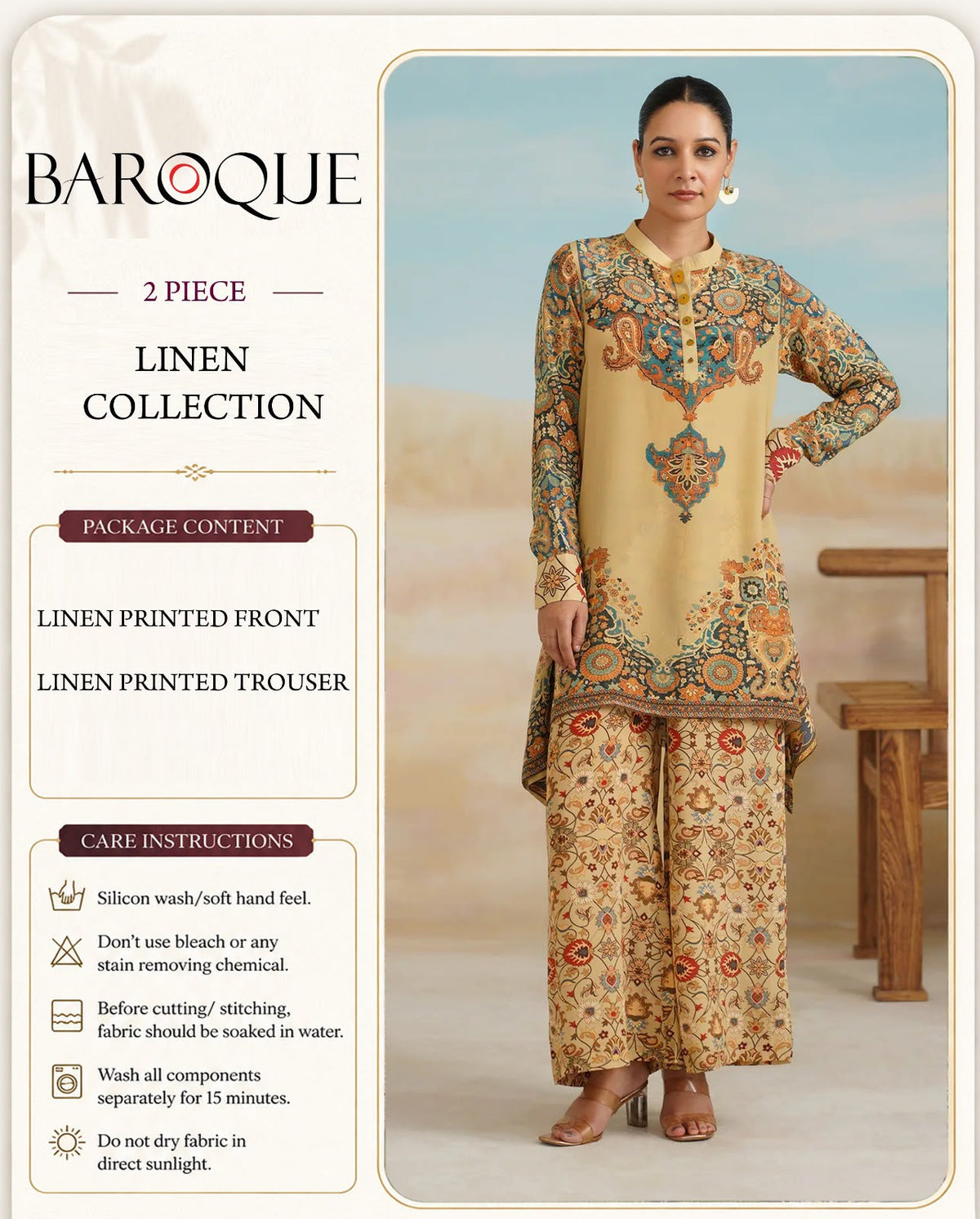 Baroque Digital Printed Linen Co-Ord Set (Shirt & Trouser) -  BL8