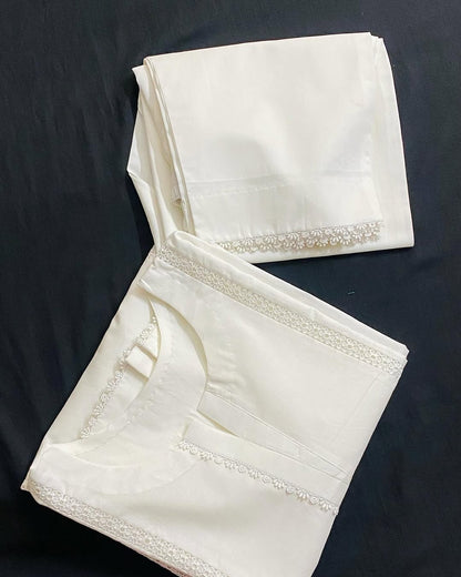 Sf 375 - White Lace Work Marina 2 Pc Stitched Suit