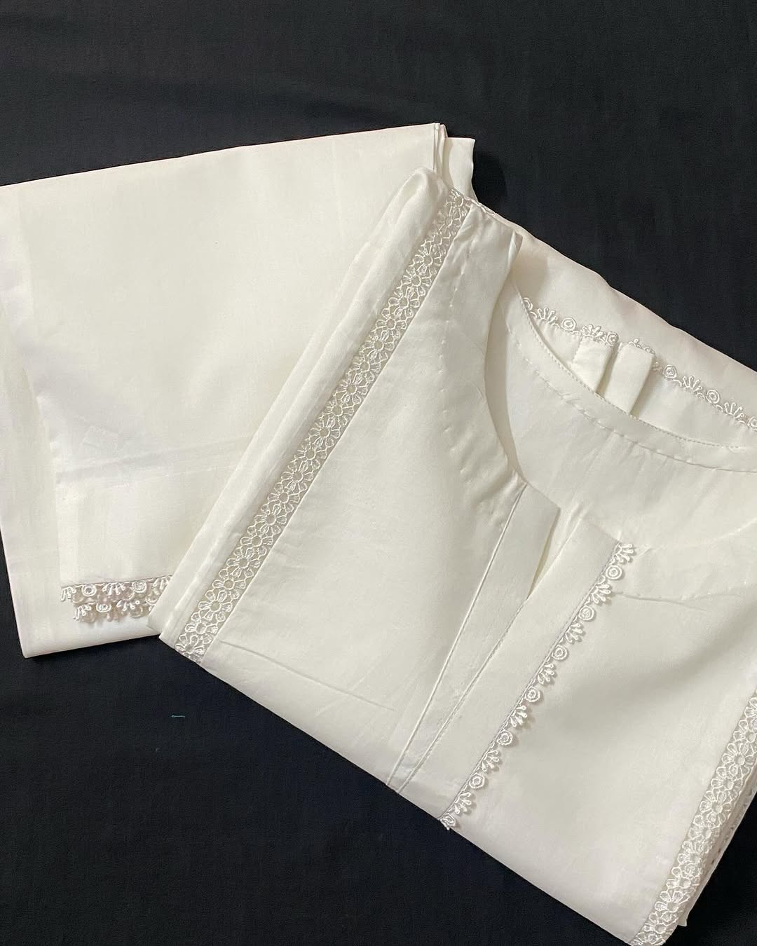 Sf 375 - White Lace Work Marina 2 Pc Stitched Suit