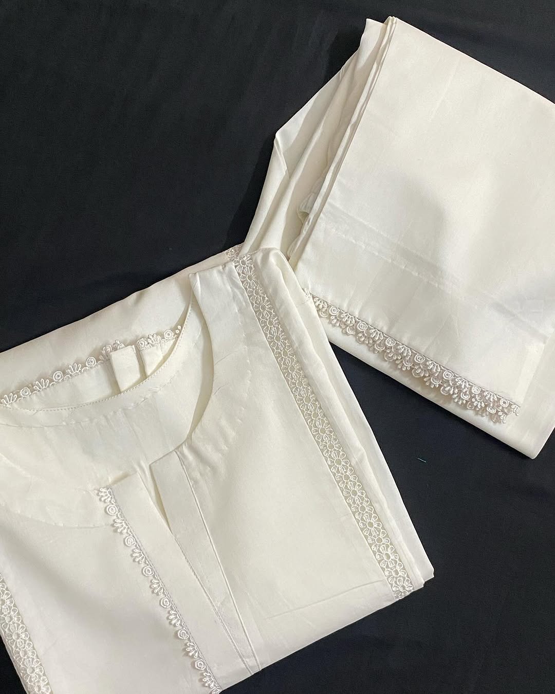 Sf 375 - White Lace Work Marina 2 Pc Stitched Suit