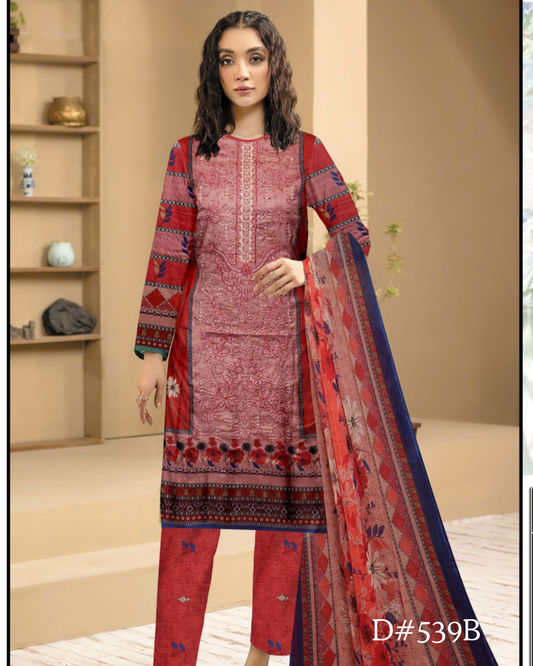PRINTED LAWN 3 PC (FRONT EMBROIDED)