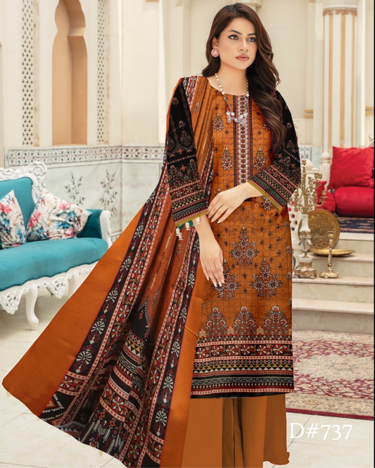 PRINTED LAWN 3 PC (FRONT EMBROIDED)