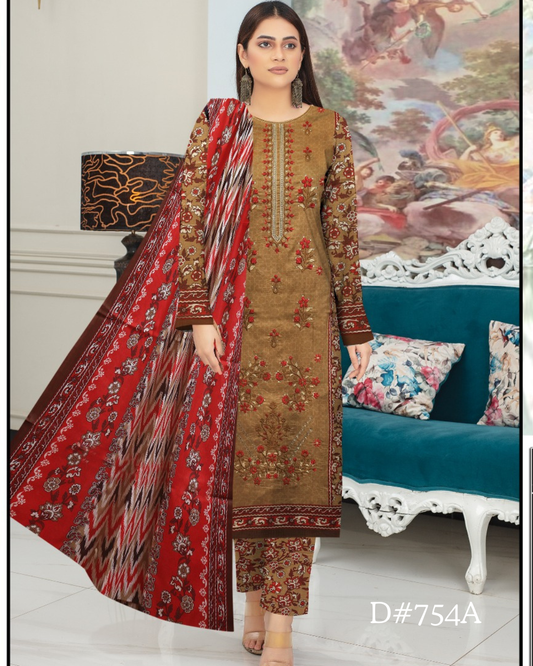 PRINTED LAWN 3 PC (FRONT EMBROIDED)