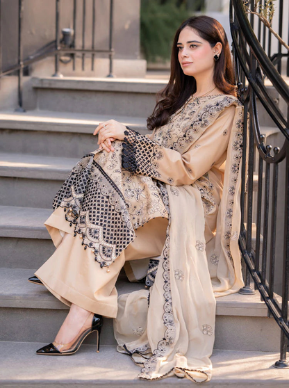 3pc Unstitched Lawn Fabric With Chiffon Dupata
