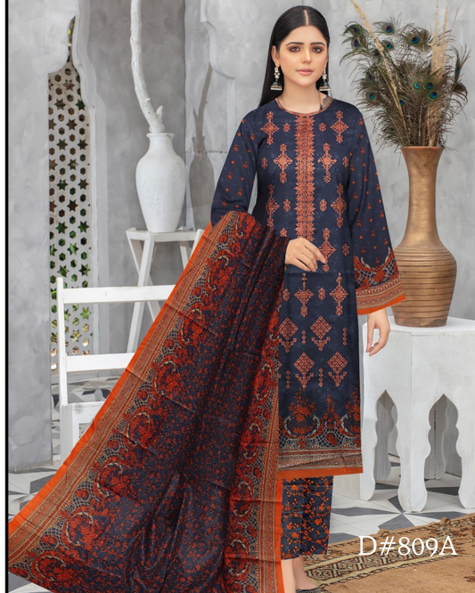PRINTED LAWN 3 PC (FRONT EMBROIDED)