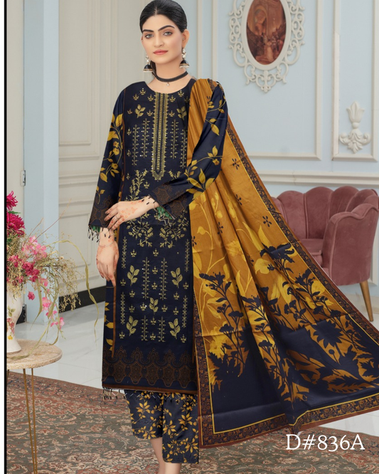 PRINTED LAWN 3 PC (FRONT EMBROIDED)