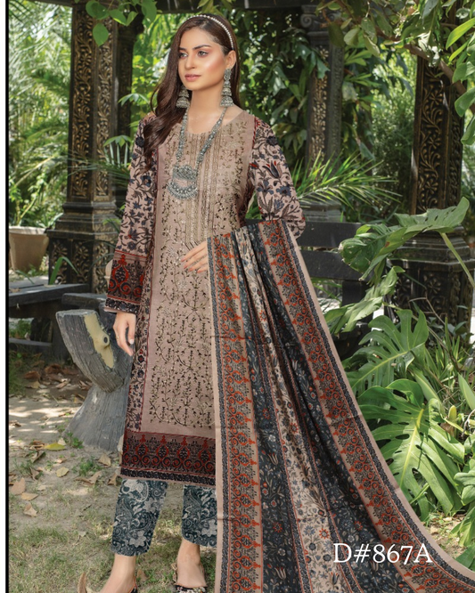 PRINTED LAWN 3 PC (FRONT EMBROIDED)