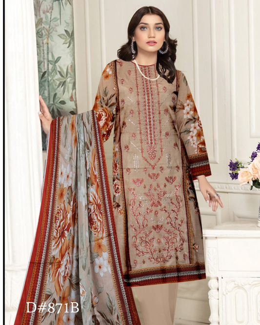 PRINTED LAWN 3 PC (FRONT EMBROIDED)