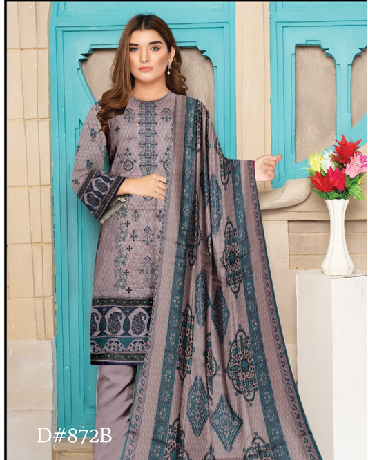 PRINTED LAWN 3 PC (FRONT EMBROIDED)