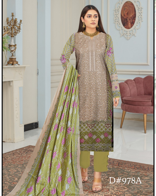 PRINTED LAWN 3 PC (FRONT EMBROIDED)