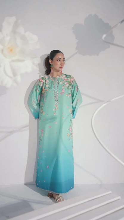 F - 396 Printed Silk Kaftan 2 PC Stitched Suit