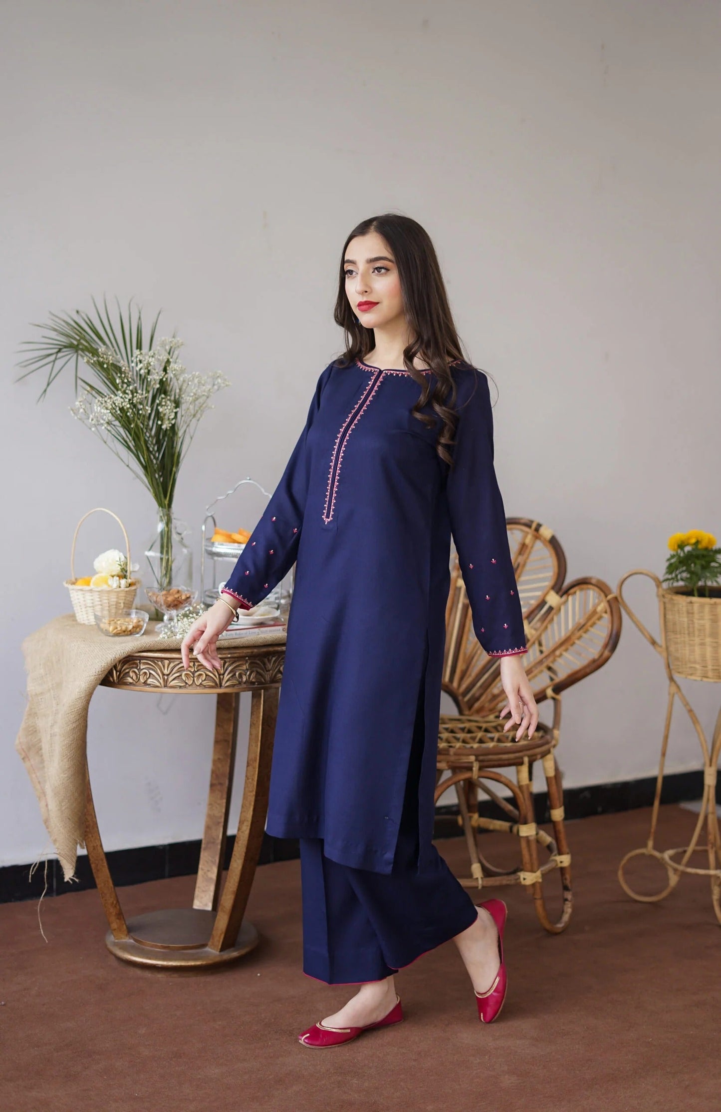 SF-348 Navy Blue Tilla Embroidered Suit