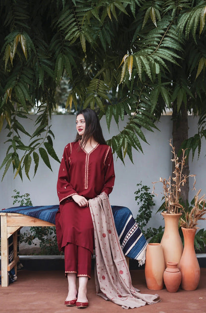 SF-350 Kashmiri Embroidered Maroon Suit