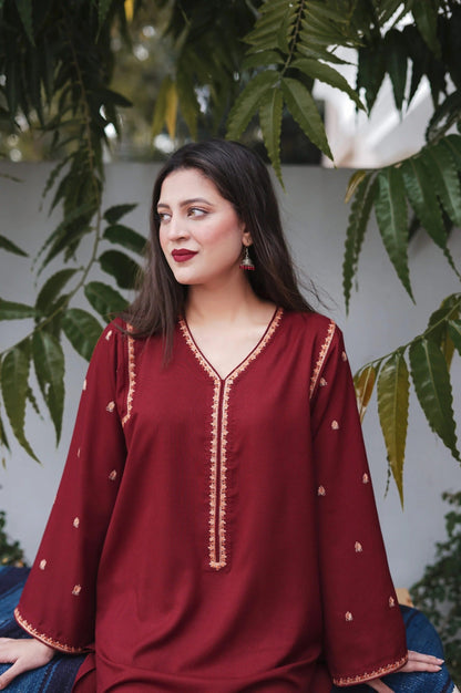 SF-350 Kashmiri Embroidered Maroon Suit
