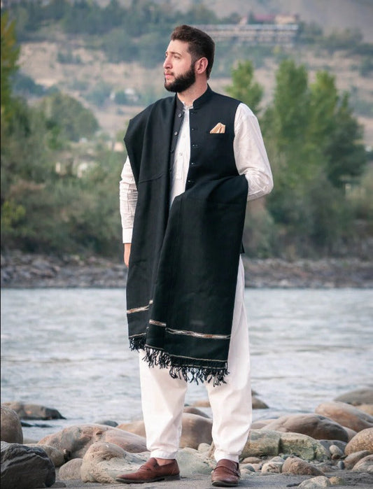 BLACK COLOUR PASHMINA WOOLEN SHAWL FOR MEN