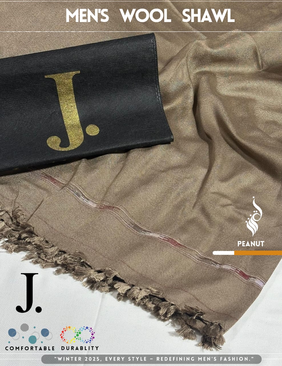 J. GENTS WOOL SHAWL PEANUT